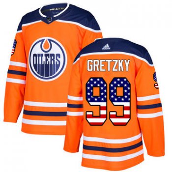 Adidas Edmonton Oilers #99 Wayne Gretzky Orange Home Authentic USA Flag Stitched NHL Jersey