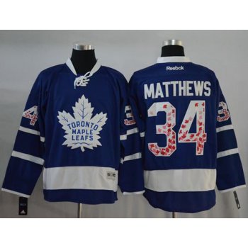 Maple Leafs #34 Auston Matthews Blue Canada Flag Fashion Stitched NHL Jersey