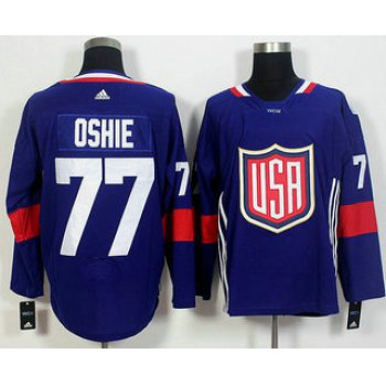 Men's Team USA #77 T.J. Oshie Navy Blue 2016 World Cup of Hockey Game Jersey