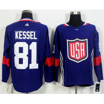 Men's Team USA #81 Phil Kessel Navy Blue 2016 World Cup of Hockey Game Jersey