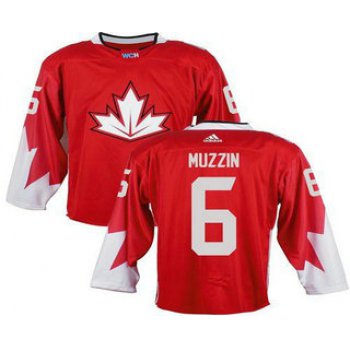 Team Canada Men's #6 Jake Muzzin Red 2016 World Cup Stitched NHL Jersey
