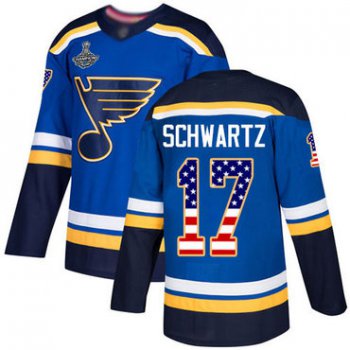 Blues #17 Jaden Schwartz Blue Home Authentic USA Flag Stanley Cup Champions Stitched Hockey Jersey
