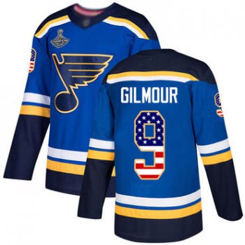 Blues #9 Doug Gilmour Blue Home Authentic USA Flag Stanley Cup Champions Stitched Hockey Jersey