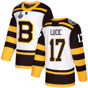 Men's Boston Bruins #17 Milan Lucic White Authentic 2019 Winter Classic 2019 Stanley Cup Final Bound Stitched Hockey Jersey