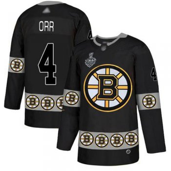 Men's Boston Bruins #4 Bobby Orr Black Authentic Team Logo Fashion 2019 Stanley Cup Final Bound Stitched Hockey Jersey