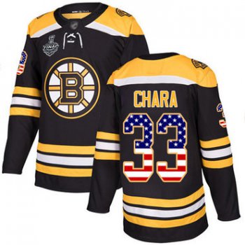 Men's Boston Bruins #33 Zdeno Chara Black Home Authentic USA Flag 2019 Stanley Cup Final Bound Stitched Hockey Jersey