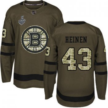 Men's Boston Bruins #43 Danton Heinen Green Salute to Service 2019 Stanley Cup Final Bound Stitched Hockey Jersey