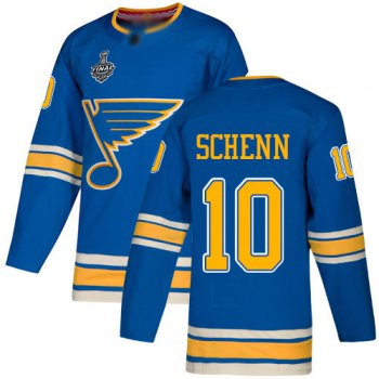 Men's St. Louis Blues #10 Brayden Schenn Blue Alternate Authentic 2019 Stanley Cup Final Bound Stitched Hockey Jersey