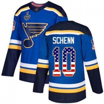 Men's St. Louis Blues #10 Brayden Schenn Blue Home Authentic USA Flag 2019 Stanley Cup Final Bound Stitched Hockey Jersey