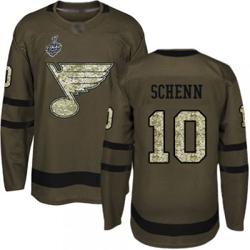 Men's St. Louis Blues #10 Brayden Schenn Green Salute to Service 2019 Stanley Cup Final Bound Stitched Hockey Jersey