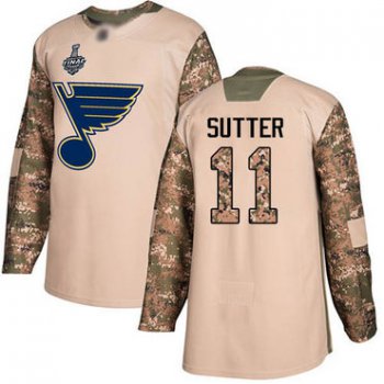 Men's St. Louis Blues #11 Brian Sutter Camo Authentic 2017 Veterans Day 2019 Stanley Cup Final Bound Stitched Hockey Jersey