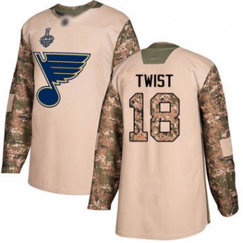 Men's St. Louis Blues #18 Tony Twist Camo Authentic 2017 Veterans Day 2019 Stanley Cup Final Bound Stitched Hockey Jersey