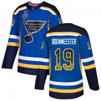 Men's St. Louis Blues #19 Jay Bouwmeester Blue Home Authentic Drift Fashion 2019 Stanley Cup Final Bound Stitched Hockey Jersey