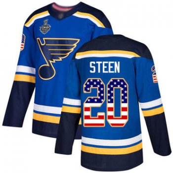 Men's St. Louis Blues #20 Alexander Steen Blue Home Authentic USA Flag 2019 Stanley Cup Final Bound Stitched Hockey Jersey