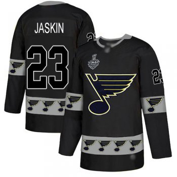 Men's St. Louis Blues #23 Dmitrij Jaskin Black Authentic Team Logo Fashion 2019 Stanley Cup Final Bound Stitched Hockey Jersey