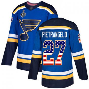 Men's St. Louis Blues #27 Alex Pietrangelo Blue Home Authentic USA Flag 2019 Stanley Cup Final Bound Stitched Hockey Jersey