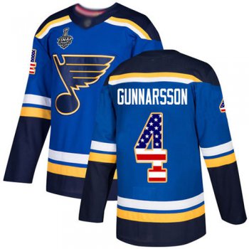 Men's St. Louis Blues #4 Carl Gunnarsson Blue Home Authentic USA Flag 2019 Stanley Cup Final Bound Stitched Hockey Jersey