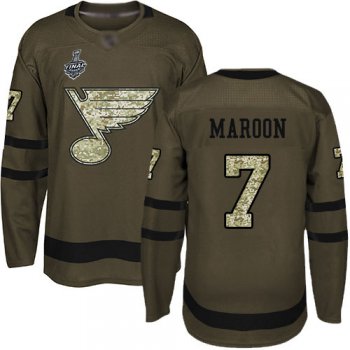 Men's St. Louis Blues #7 Patrick Maroon Green Salute to Service 2019 Stanley Cup Final Bound Stitched Hockey Jersey