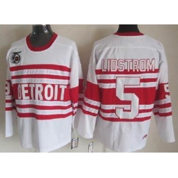 Detroit Red Wings #5 Nicklas Lidstrom White 75TH Throwback CCM Jersey