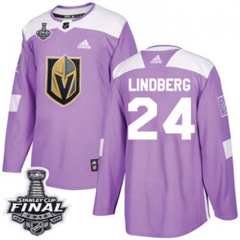 Adidas Golden Knights #24 Oscar Lindberg Purple Authentic Fights Cancer 2018 Stanley Cup Final Stitched NHL Jersey