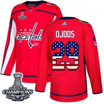Adidas Washington Capitals #29 Christian Djoos Red Home Authentic USA Flag Stanley Cup Final Champions Stitched NHL Jersey