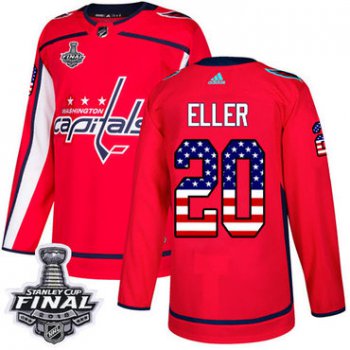 Adidas Capitals #20 Lars Eller Red Home Authentic USA Flag 2018 Stanley Cup Final Stitched NHL Jersey