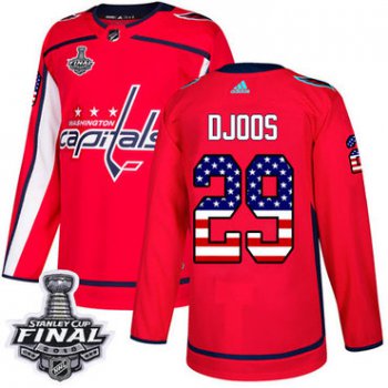 Adidas Capitals #29 Christian Djoos Red Home Authentic USA Flag 2018 Stanley Cup Final Stitched NHL Jersey