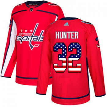Adidas Capitals #32 Dale Hunter Red Home Authentic USA Flag Stitched NHL Jersey