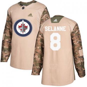 Adidas Jets #8 Teemu Selanne Camo Authentic 2017 Veterans Day Stitched NHL Jersey
