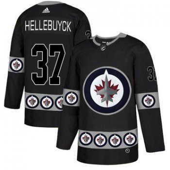 Men's Winnipeg Jets #37 Connor Hellebuyck Black Team Logos Fashion Adidas Jersey