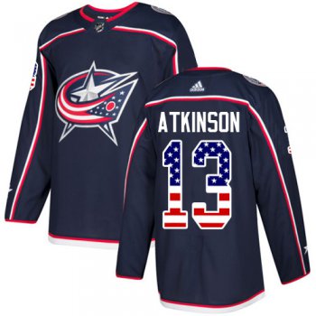 Adidas Blue Jackets #13 Cam Atkinson Navy Blue Home Authentic USA Flag Stitched NHL Jersey