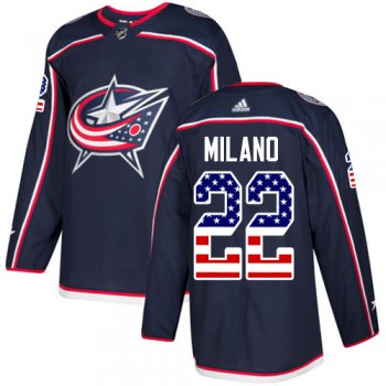 Adidas Blue Jackets #22 Sonny Milano Navy Blue Home Authentic USA Flag Stitched NHL Jersey