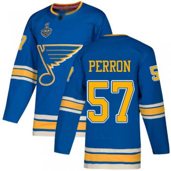 Men's St. Louis Blues #57 David Perron Blue Alternate Authentic 2019 Stanley Cup Final Bound Stitched Hockey Jersey