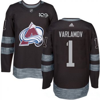 Men's Colorado Avalanche #1 Semyon Varlamov Black 100th Anniversary Stitched NHL 2017 adidas Hockey Jersey