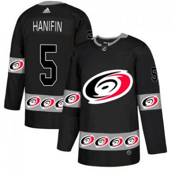 Men's Carolina Hurricanes #5 Noah Hanifin Black Team Logos Fashion Adidas Jersey