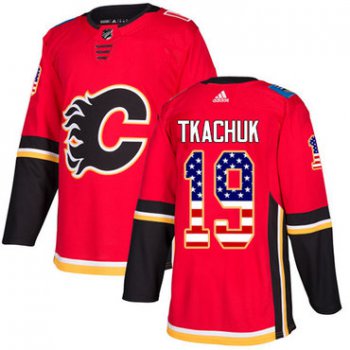 Adidas Flames #19 Matthew Tkachuk Red Home Authentic USA Flag Stitched NHL Jersey