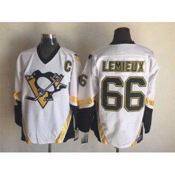 Men's Pittsburgh Penguins #66 Mario Lemieux 2002-03 White CCM Vintage Throwback Jersey