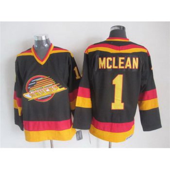 Men's Vancouver Canucks #1 Kirk McLean 1985-86 Black CCM Vintage Throwback
