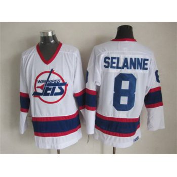 Men's Winnipeg Jets #8 Teemu Selanne 1990-91 White CCM Vintage Throwback Jersey