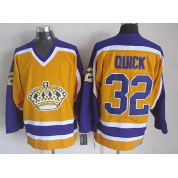 Los Angeles Kings #32 Jonathan Quick Yellow Throwback CCM Jersey