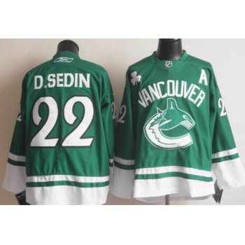 Vancouver Canucks #22 Daniel Sedin St. Patrick's Day Green Jersey