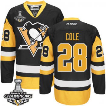 Men's Pittsburgh Penguins #28 Ian Cole Black Third Jersey 2017 Stanley Cup Champions Patch
