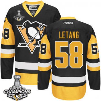 Men's Pittsburgh Penguins #58 Kris Letang Black Third Jersey 2017 Stanley Cup Champions Patch