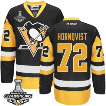 Men's Pittsburgh Penguins #72 Patric Hornqvist Black Third Jersey 2017 Stanley Cup Champions Patch
