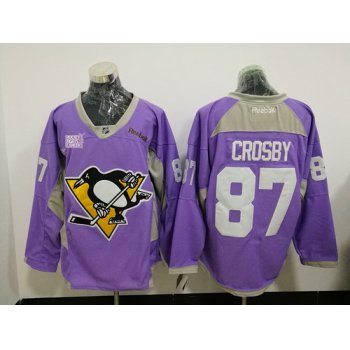 Men's Pittsburgh Penguins #87 Sidney Crosby Purple Pink Hockey Fights Cancer Practice Stitched NHL Reebok Hockey Jersey