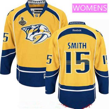 Women's Nashville Predators #15 Craig Smith Yellow 2017 Stanley Cup Finals Patch Stitched NHL Reebok Hockey Jersey