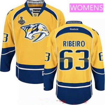 Women's Nashville Predators #63 Mike Ribeiro Yellow 2017 Stanley Cup Finals Patch Stitched NHL Reebok Hockey Jersey