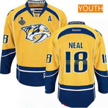 Youth Nashville Predators #18 James Neal Yellow 2017 Stanley Cup Finals A Patch Stitched NHL Reebok Hockey Jersey