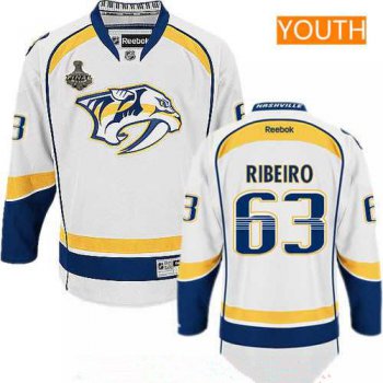 Youth Nashville Predators #63 Mike Ribeiro White 2017 Stanley Cup Finals Patch Stitched NHL Reebok Hockey Jersey