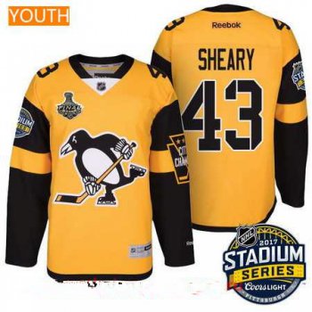 Youth Pittsburgh Penguins #43 Conor Sheary Yellow Stadium Series 2017 Stanley Cup Finals Patch Stitched NHL Reebok Hockey Jersey